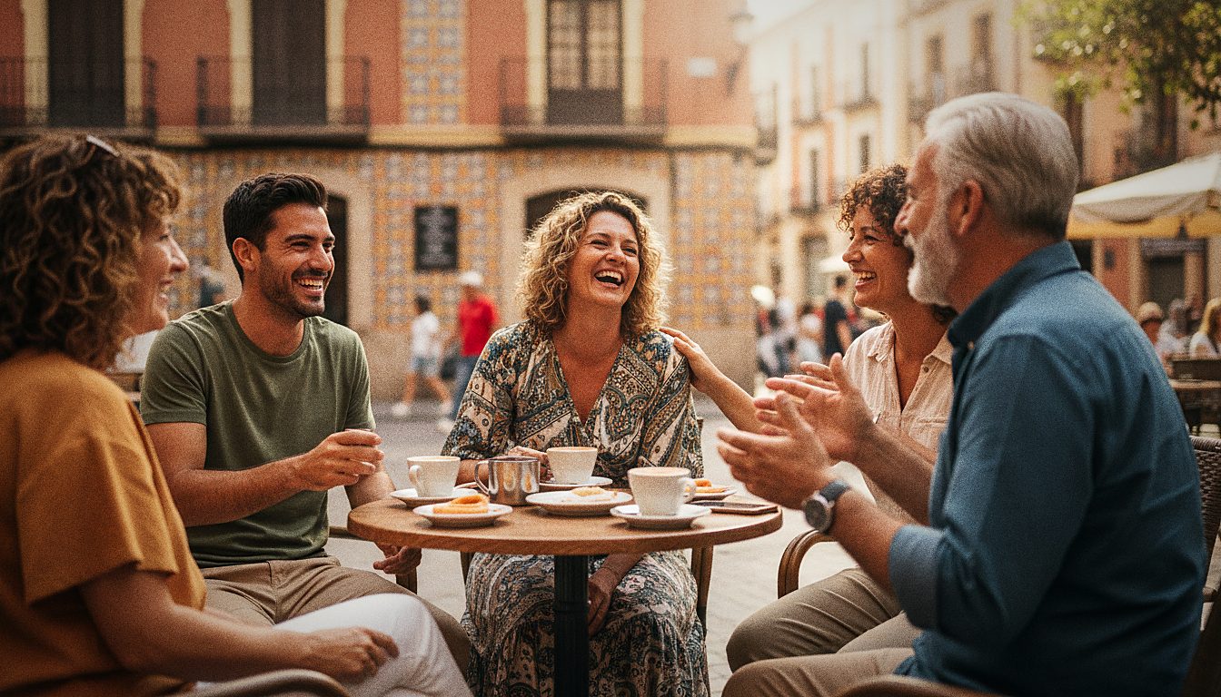 Grupo de amigos conociendo gente nueva en Valencia